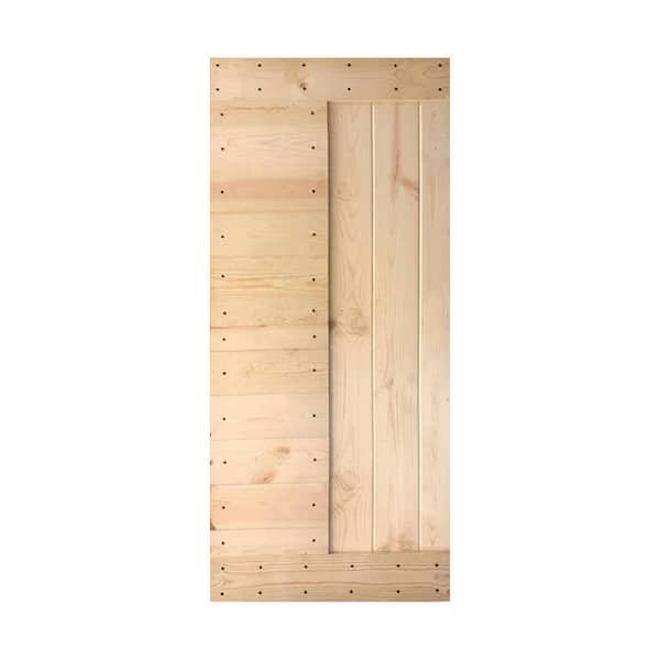 ISLIFE L Series 38 in. x 84 in. Unfinished Solid Wood Barn Door Slab - Hardware Kit Not Included