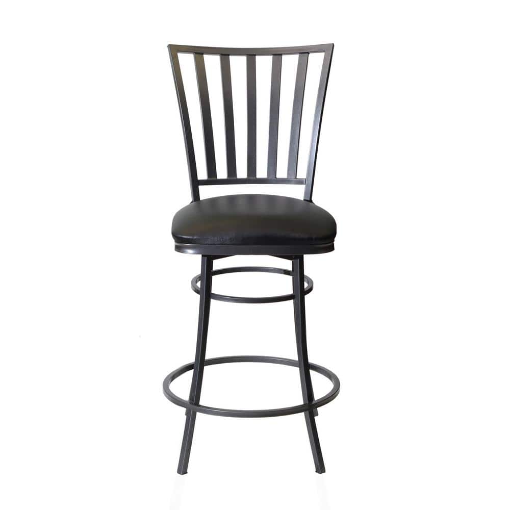 Stellan Black Metal Swivel Counter Stool with Faux Leather Seat