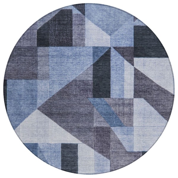 Chantille Machine Washable Indoor/Outdoor Abstract ACN2365 Blue 8 ft. x 8 ft. Round Rug