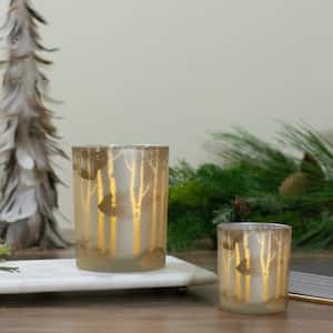 5 in. Matte Gold and White Birch Flameless Glass Candle Holder
