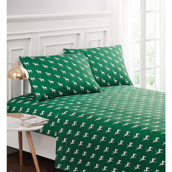 Harper Lane Contempo Deer 3-Piece Green Microfiber Twin Sheet Set