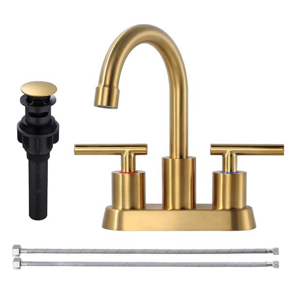4 in. Centerset Modern Double-Handle Bathroom Sink Faucet, Basin Faucet with Pop-Up Drain in Brushed Gold