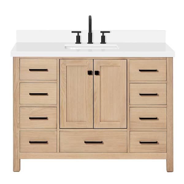ARIEL Cambridge 48 in. Single Sink Freestanding Bathroom Vanity in Oak with Pure White Quartz Top