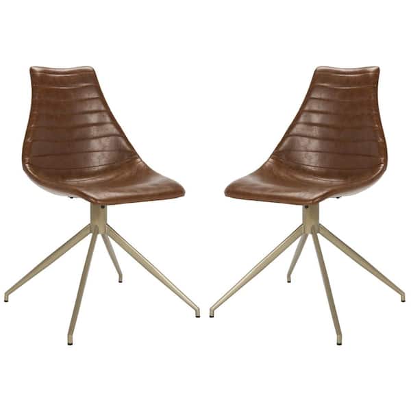 SAFAVIEH Lynette Light Brown/Brass Leather Swivel Dining Chair (Set of 2)