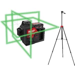 M12 12-Volt Lithium-Ion Cordless Green 250 ft. 3-Plane Laser Level Kit with 4.0 Ah Battery, Charger, Case and Tripod
