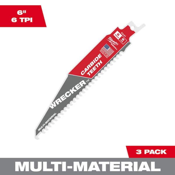 Milwaukee 6 in. 6 TPI WRECKER Carbide Teeth Multi-Material Cutting SAWZALL Reciprocating Saw Blades (3-Pack)