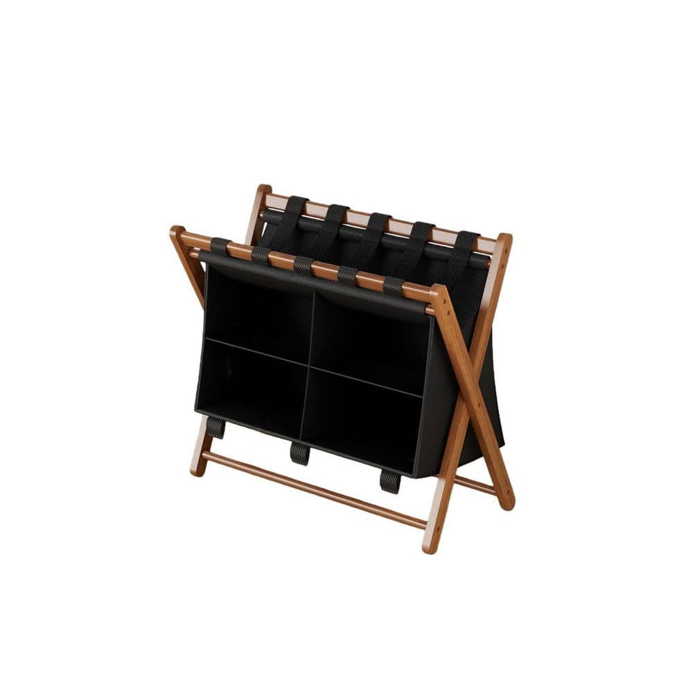 Wudkey Black Bamboo Luggage Rack with 4 Storage Compartments