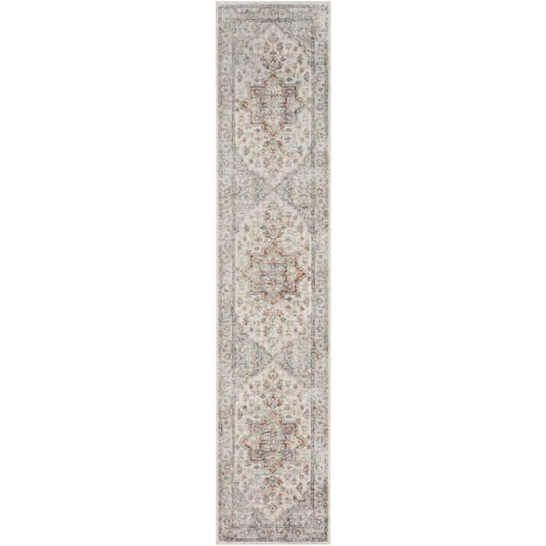 Nourison Astra Machine Washable Grey Multicolor 2 ft. x 6 ft. Distressed Traditional Runner Area Rug