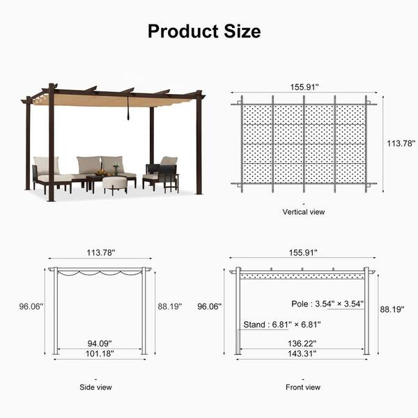 PURPLE LEAF 10 ft. W x 13 ft. D Outdoor Bronze Aluminum Pergola