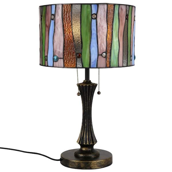 JC TOPA Contemporary 20.8 in. Tiffany Colorful Table Lamp Bedside Lamp with Stained Glass Drum shade for Living Room Bedroom