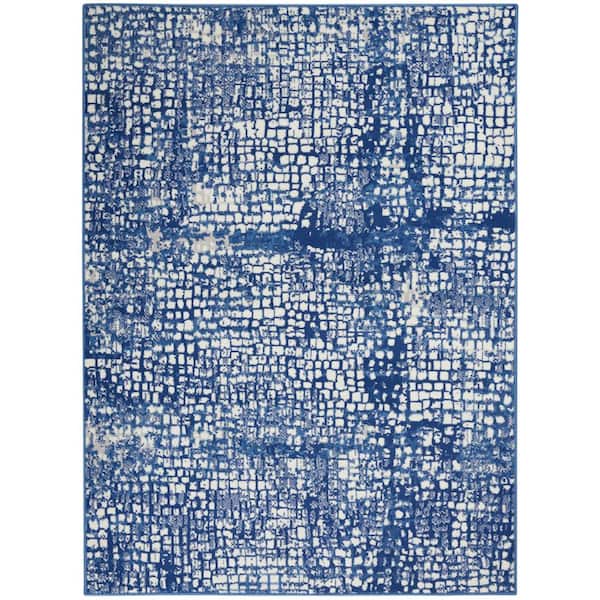 Whimsicle Ivory Navy 5 ft. x 7 ft. Abstract Contemporary Area Rug