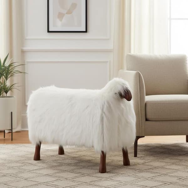 Liv & Skye White/Brown 45 in. x 32.75 in. Faux Fur Wood Decorative