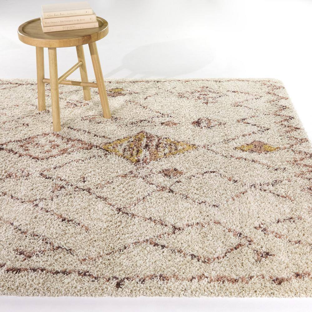 Cream and Brown High Pile Stain-Resistant Rectangular Area Rug