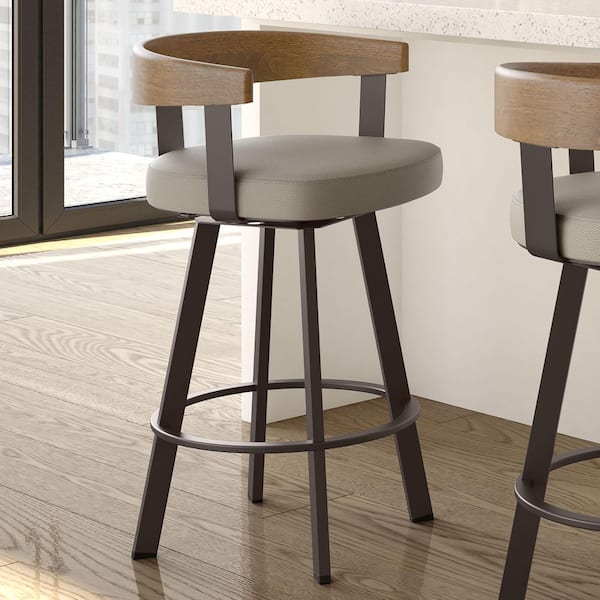 Amisco Lars 30 in. Beige Faux Leather / Dark Brown Metal / Light Brown Wood Swivel Bar Stool