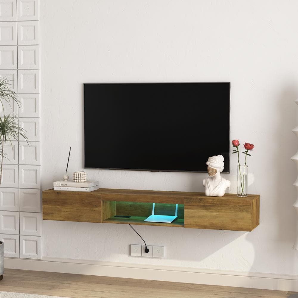 63 in. W x 12.2 in. D Brown MDF Floating TV Stand Decorative Wall Shelf Wal