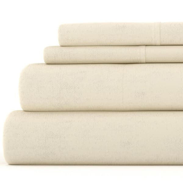 Becky Cameron Premium 4-Piece Ivory Ultra Soft Flannel King Sheet Set