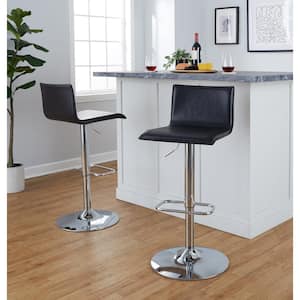 Mara 32.75 in. Black Faux Leather and Chrome Metal Adjustable Bar Stool with Rounded Rectangle Footrest (Set of 2)