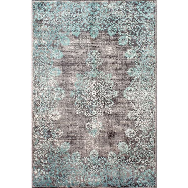 nuLOOM Lacy Vintage Floral Teal 5 ft. x 8 ft. Area Rug