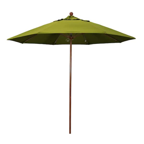 California Umbrella 9 ft. Woodgrain Aluminum Commercial Market Patio Umbrella Fiberglass Ribs and Push Lift in Kiwi Olefin