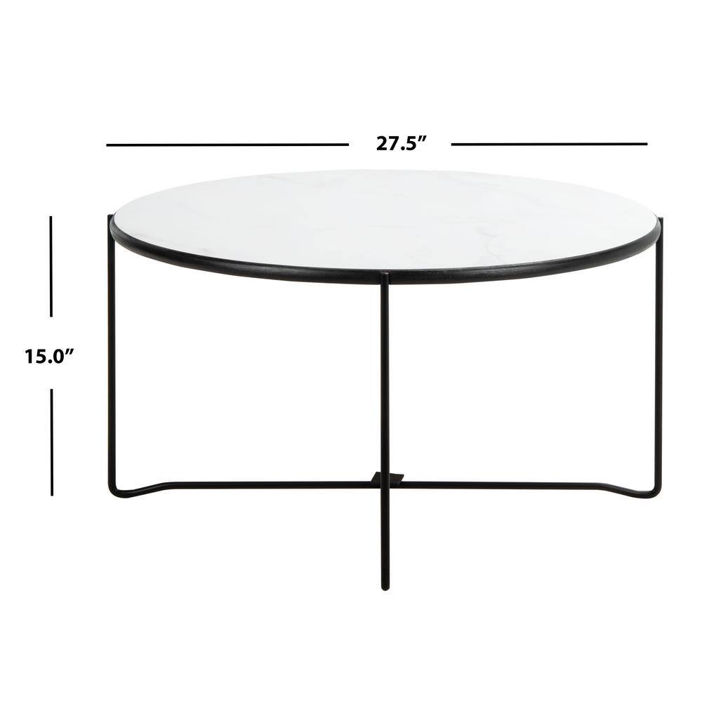 Mid-Century Chic Round Coffee Table with Faux White Marble Top