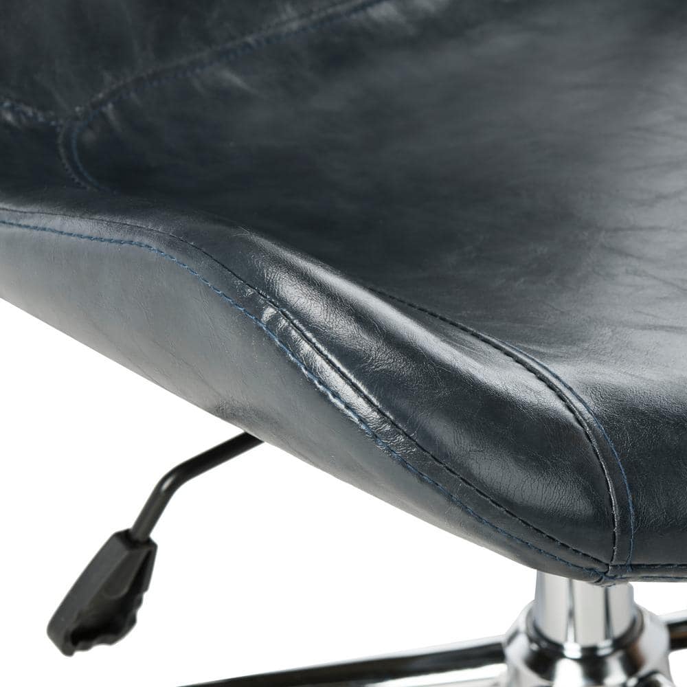 Transitional Dark Grey Faux Leather Chrome Swivel Desk Chair