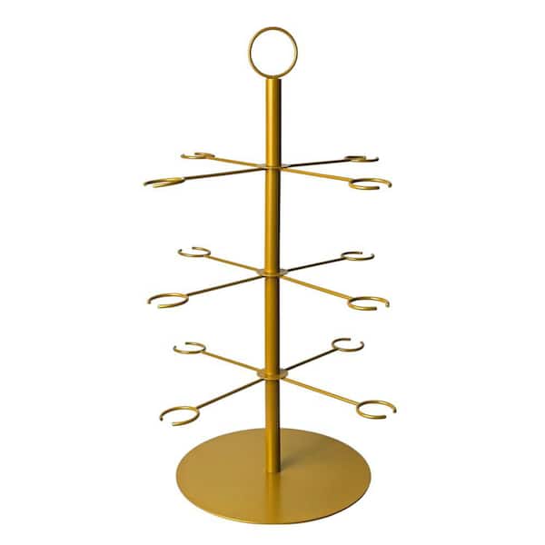 Gold Freestanding Wine Glass Rack 3 Tier 12 Bracket Metal Drink Holder Cocktail Tree for Bar Party Wedding