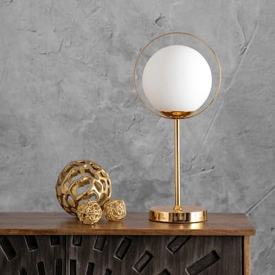 Revillo 19 in. Brass Scandinavian Table Lamp with Shade