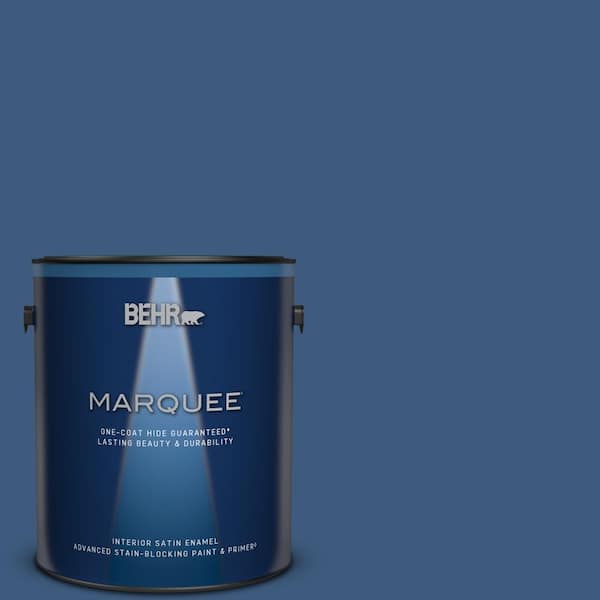 BEHR MARQUEE 1 gal. #M520-7 Admiral Blue One-Coat Hide Satin Enamel Interior Paint & Primer