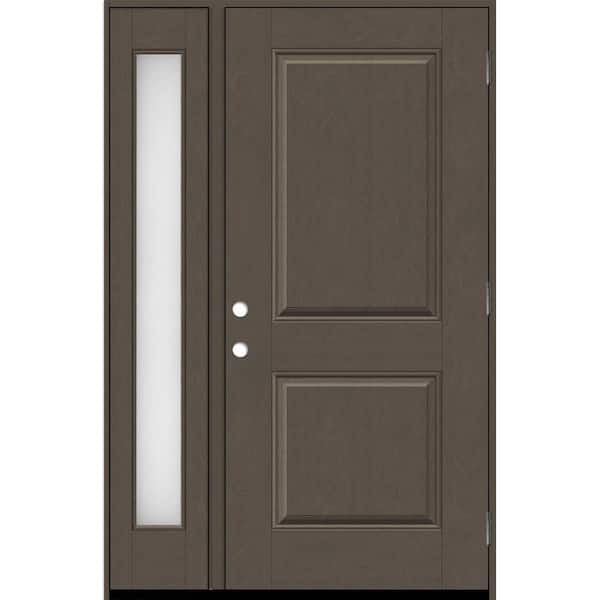 Regency 51 in. x 80 in. 2P Squaretop LHOS Ashwood Stain Mahogany Fiberglass Prehung Front Door w/ Clear 12 in. SL 6-9/16