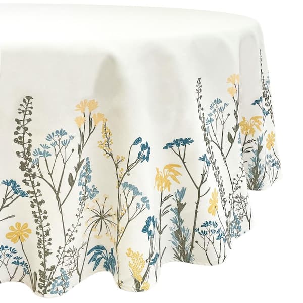 Wildflowers Border Tablecloth, Blue - 70"W x 70"L Round