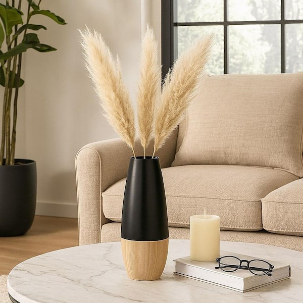17 in. Black Stoneware Two-Tone Decorative Vase
