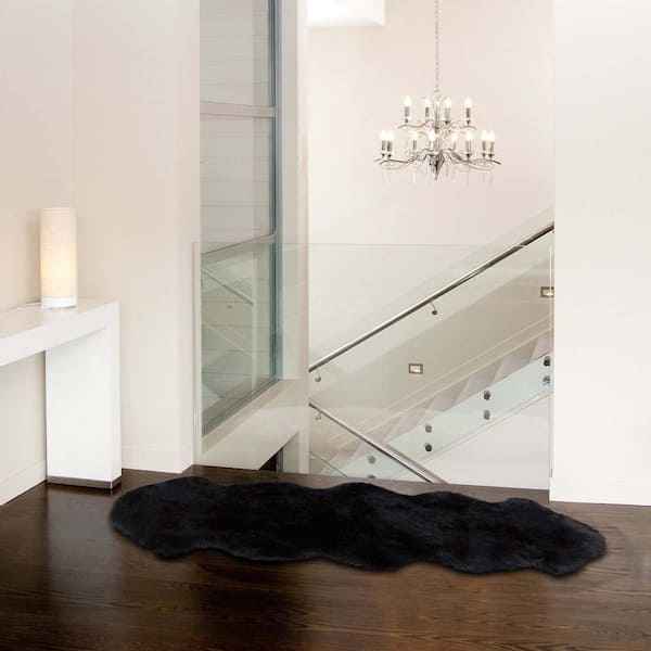 New Zealand Black 2 ft. x 6 ft. Double Sheepskin Area Rug