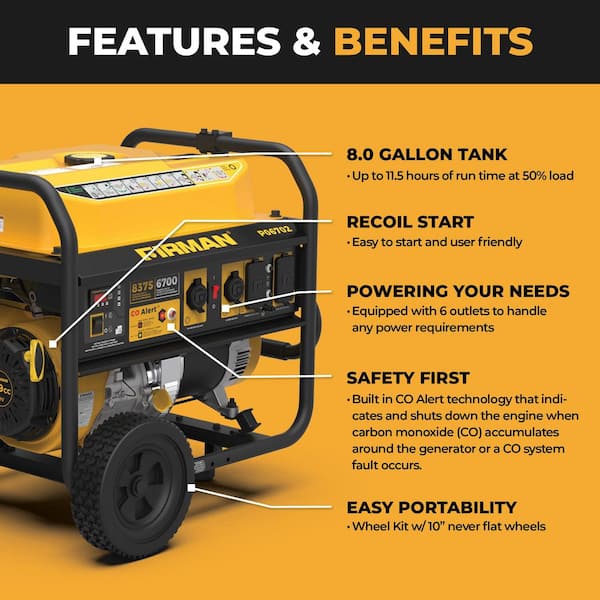 6700-Watt/8300-Watt, 389 cc Recoil Start Gasoline Portable Generator 120-Volt/240-Volt with Wheel Kit and Cover