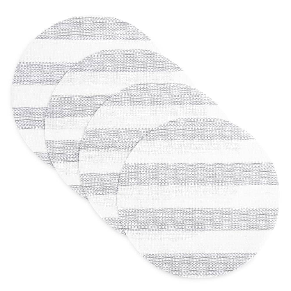 Gray and White Cabana Stripe Round Vinyl Placemats, 15" Set of 4