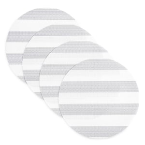 Basic Cabana Stripe 15 in. Grey and White Polyester Indoor/Outdoor Placemat (Set of 4)"