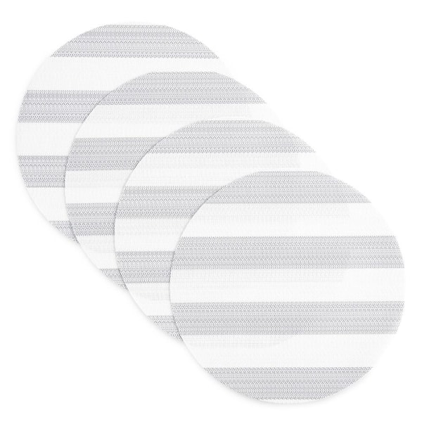TOWN & COUNTRY LIVING Basic Cabana Stripe 15 in. Grey and White Polyester Indoor/Outdoor Placemat (Set of 4)"