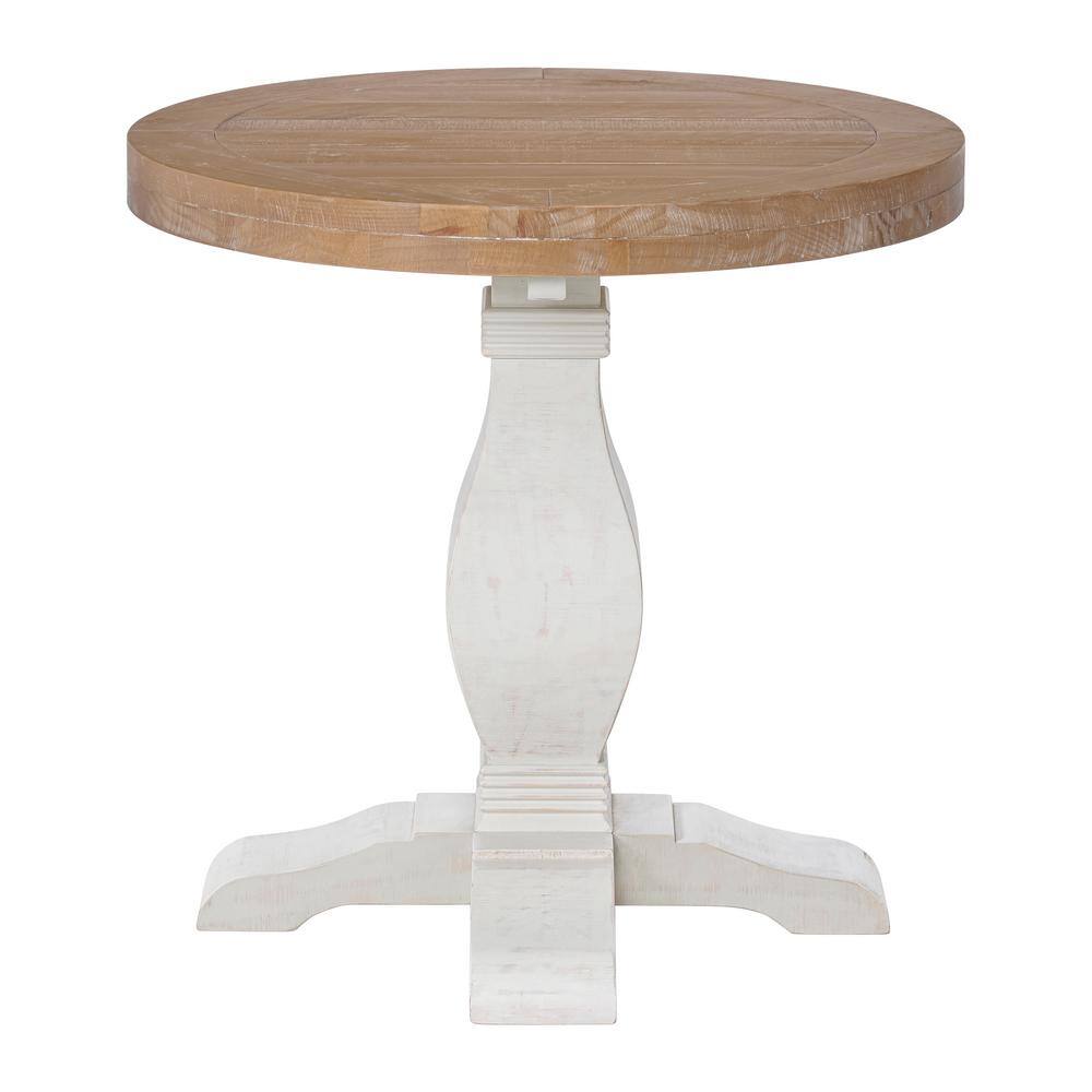 Napa 26-In. White and Driftwood Brown Round Solid Wood Pedestal End Table