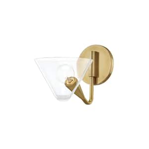 Isabella 1-Light Aged Brass Wall Sconce with Clear Shade