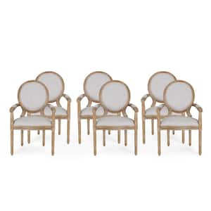 Huller Light Gray and Natural Wood and Fabric Arm Chair (Set of 6)
