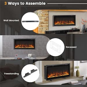 36 in. Wall Mounted Freestanding Recessed Metal Electric Fireplace in Brown with Remote Control