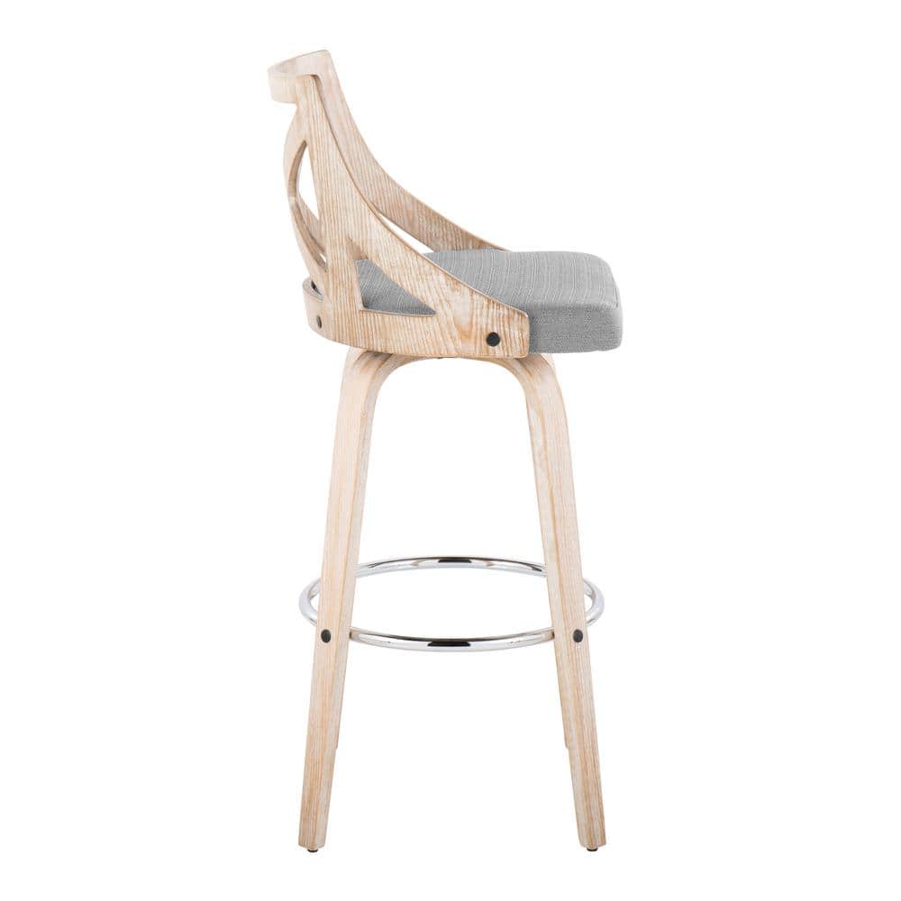 Charlotte 30" White Washed Wood and Chrome Barstool Set