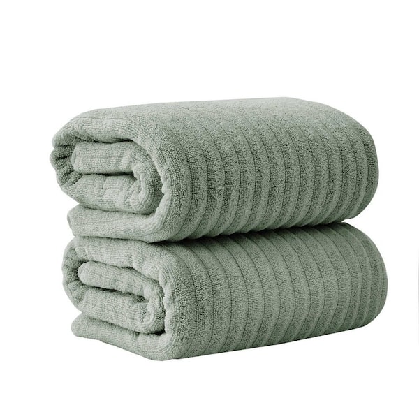 FRESHFOLDS Eucalyptus Premium Cotton Ribbed Textured 2-Pack Bath Sheet Set