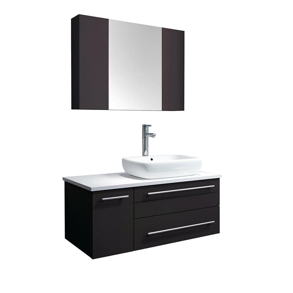 Lucera 36 in. Single Sink Wall Mount Espresso Bath Vanity with White Quartz Top, Vessel Right Sink and Medicine Cabinet price history on PriceWatchPro