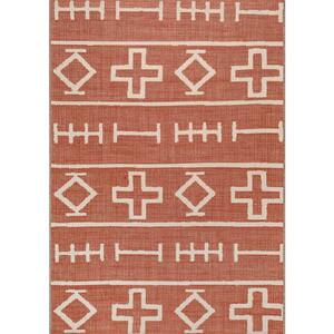 Holland Tribal Symbols Rust 5 ft. x 8 ft. Indoor/Outdoor Area Rug
