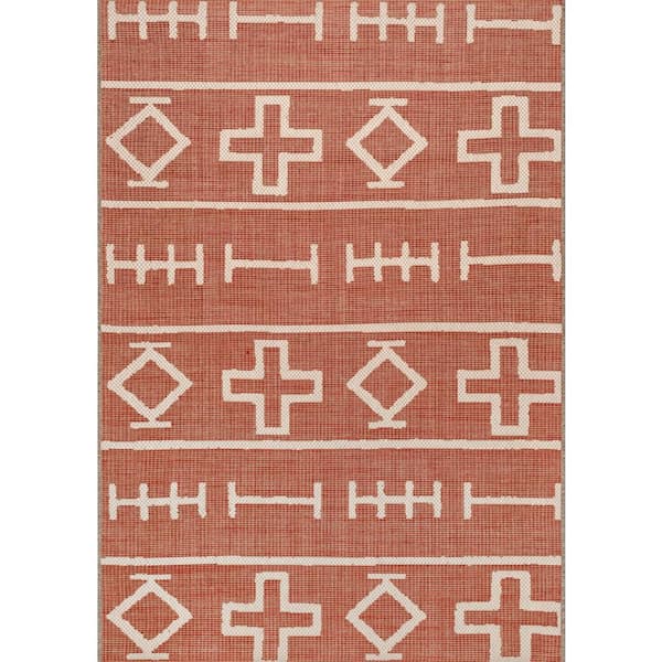 nuLOOM Holland Tribal Symbols Rust 5 ft. x 8 ft. Indoor/Outdoor Patio Area Rug