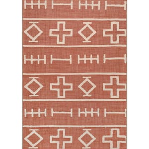 Holland Tribal Symbols Rust 6 ft. x 9 ft. Indoor/Outdoor Patio Area Rug