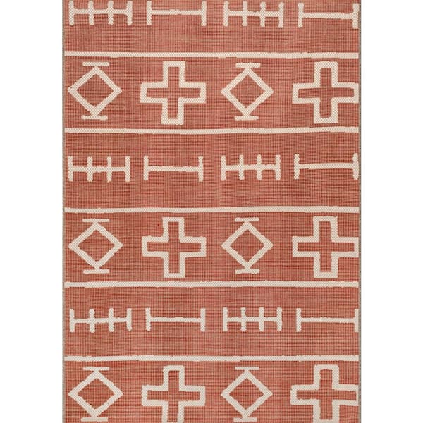 nuLOOM Holland Tribal Symbols Rust 7 ft. 10 in. x 11 ft. 2 in. Indoor/Outdoor Patio Area Rug