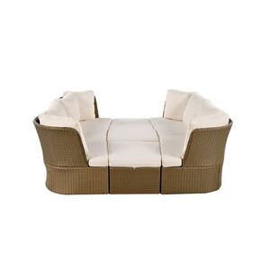 5-Piece Wicker Outdoor Patio Conversation Furniture Sofa Set with Beige Thick Cushions