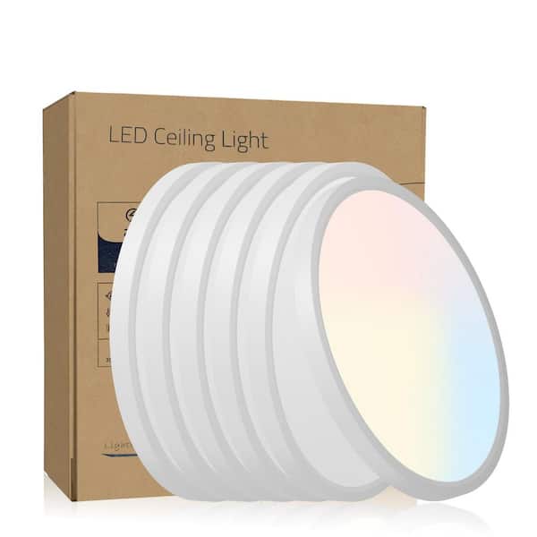 6-Pics 12 in. LED Modern Acrylic Flush Mount Ceiling Light, Dimmable Round Color Selectable Panel Light for Living Room