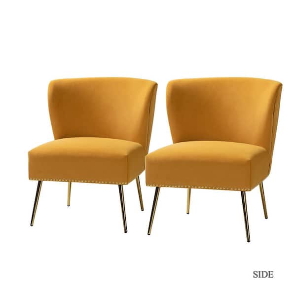JAYDEN CREATION Basilio Mustard Accent Chair with Nailhead Trim (Set of 2)